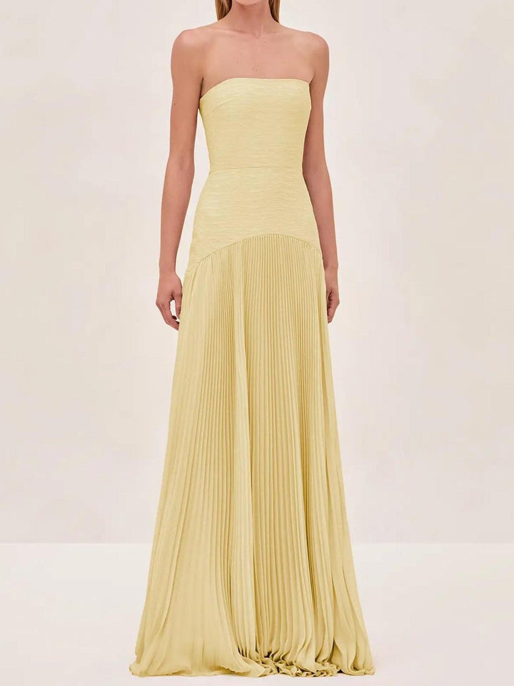 Anna | Women's Strapless Pleated Maxi Wedding Guest Dress