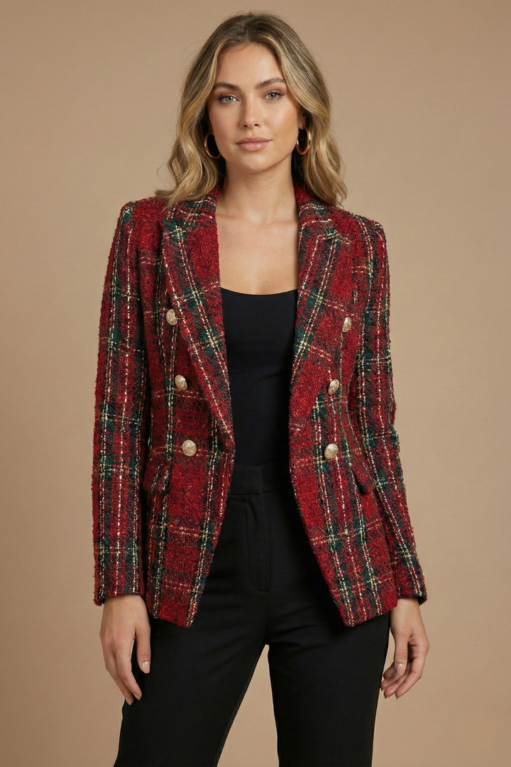 Hannah | Women’s Check Double Breasted Blazer Jacket