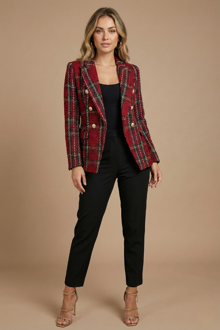 Hannah | Women’s Check Double Breasted Blazer Jacket