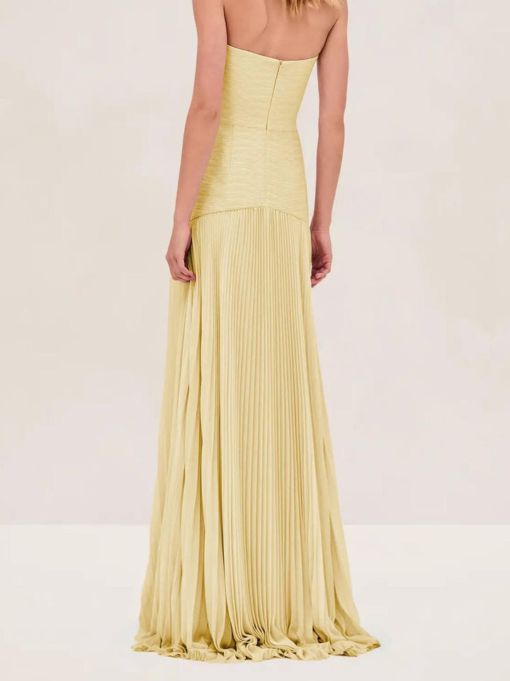 Anna | Women's Strapless Pleated Maxi Wedding Guest Dress