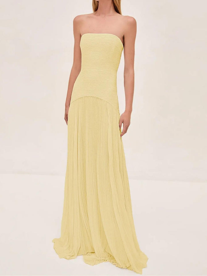 Anna | Women's Strapless Pleated Maxi Wedding Guest Dress
