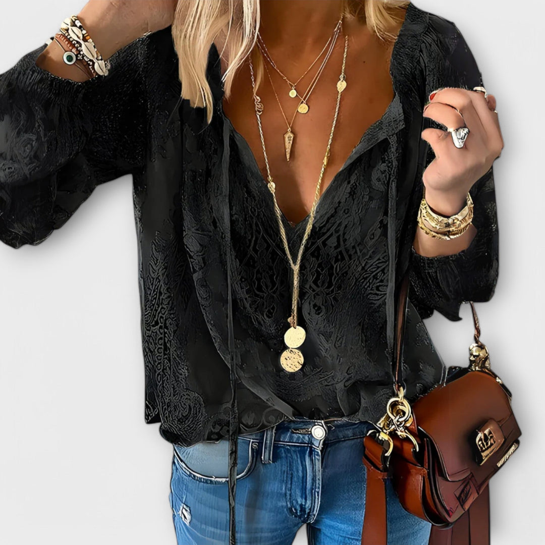 Michelle | Women's Boho V Neck Long Sleeve Casual Top