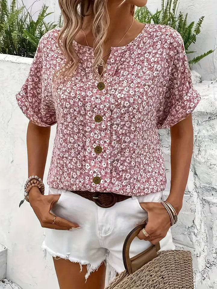 Joanna | Casual Floral Button Front Summer Blouse