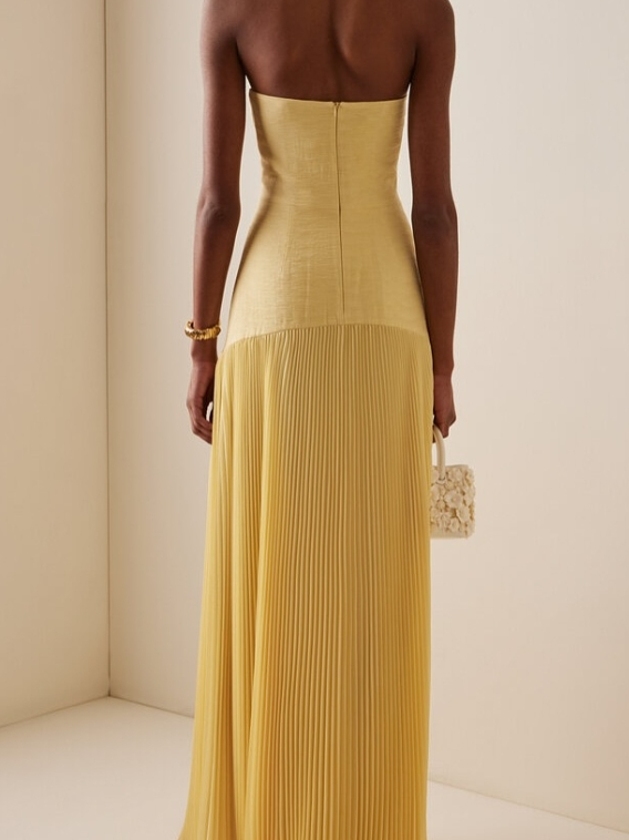 Anna | Women's Strapless Pleated Maxi Wedding Guest Dress