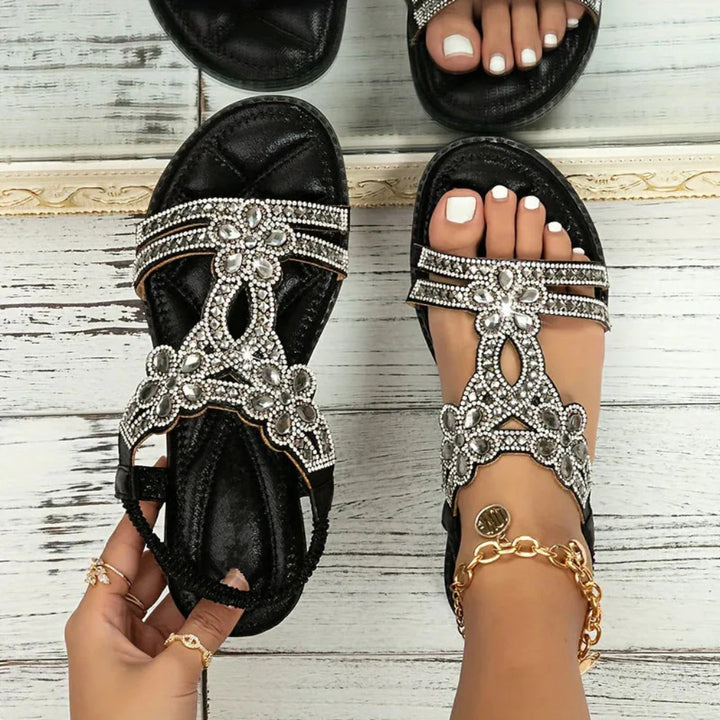 Bella | Women Spring Floral Embellished Flat Sandals