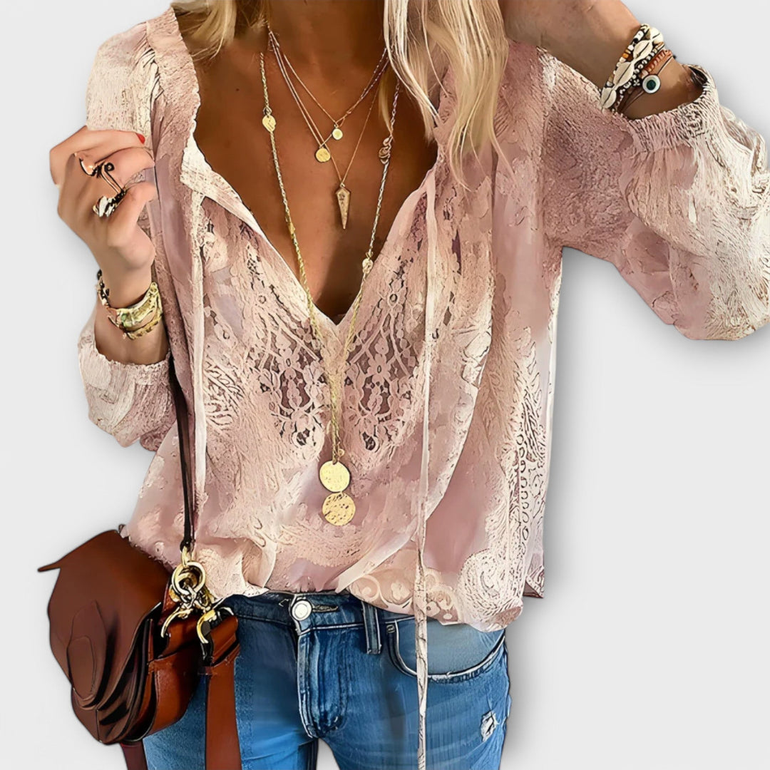 Michelle | Women's Boho V Neck Long Sleeve Casual Top