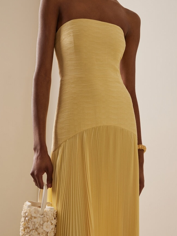 Anna | Women's Strapless Pleated Maxi Wedding Guest Dress