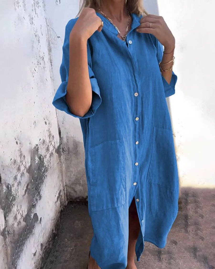 Charlotte | Women's Boho Button Front Long Sleeve Midi Dress