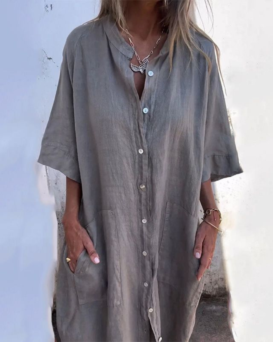 Charlotte | Women's Boho Button Front Long Sleeve Midi Dress