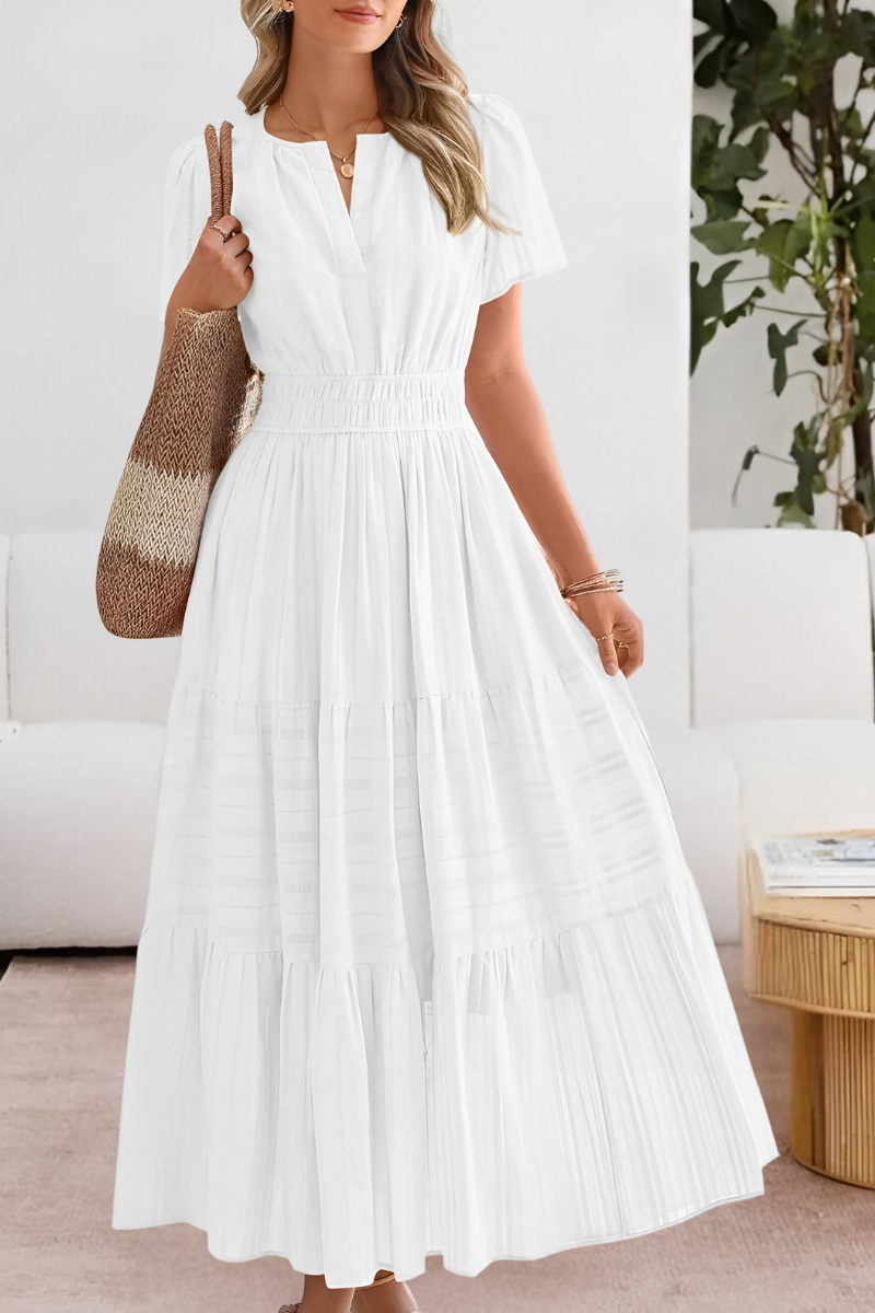 Chloe | Women's Boho Short Sleeve Smocked Midi Dress