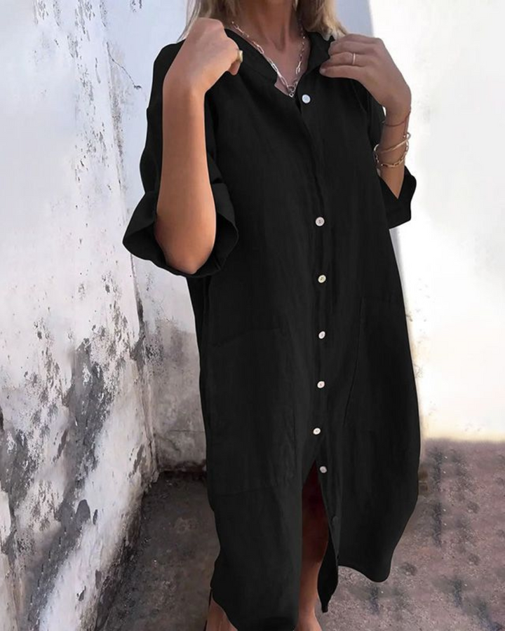 Charlotte | Women's Boho Button Front Long Sleeve Midi Dress