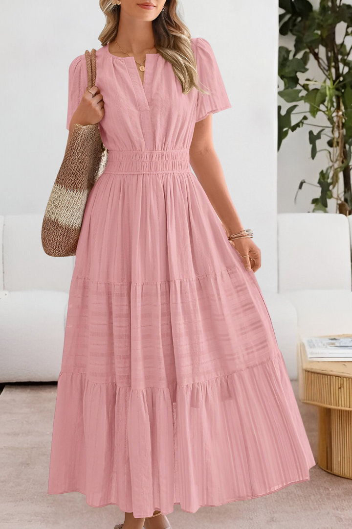 Chloe | Women's Boho Short Sleeve Smocked Midi Dress