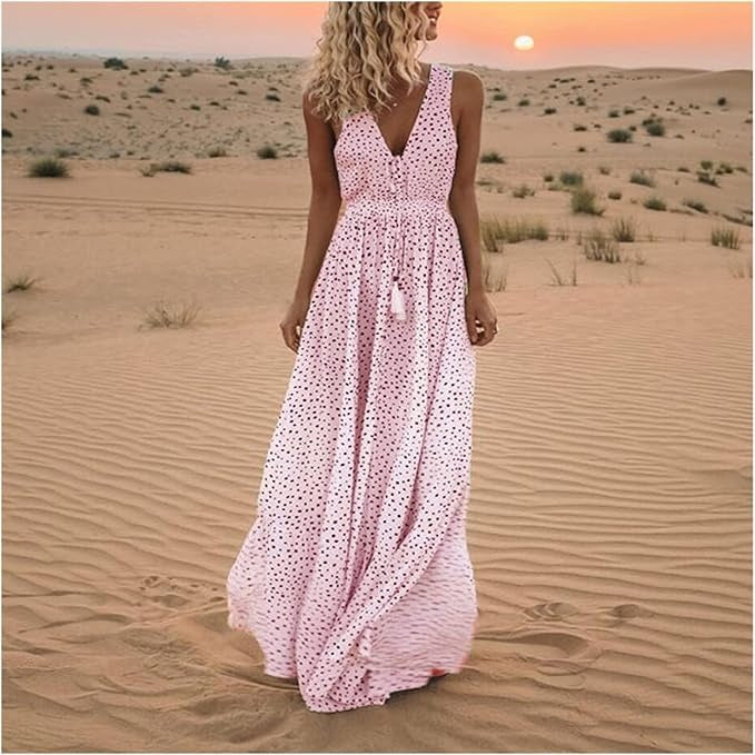 Hannah | Women's Boho Sleeveless V Neck Maxi Dress