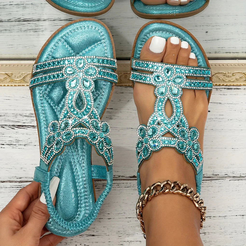 Bella | Women Spring Floral Embellished Flat Sandals