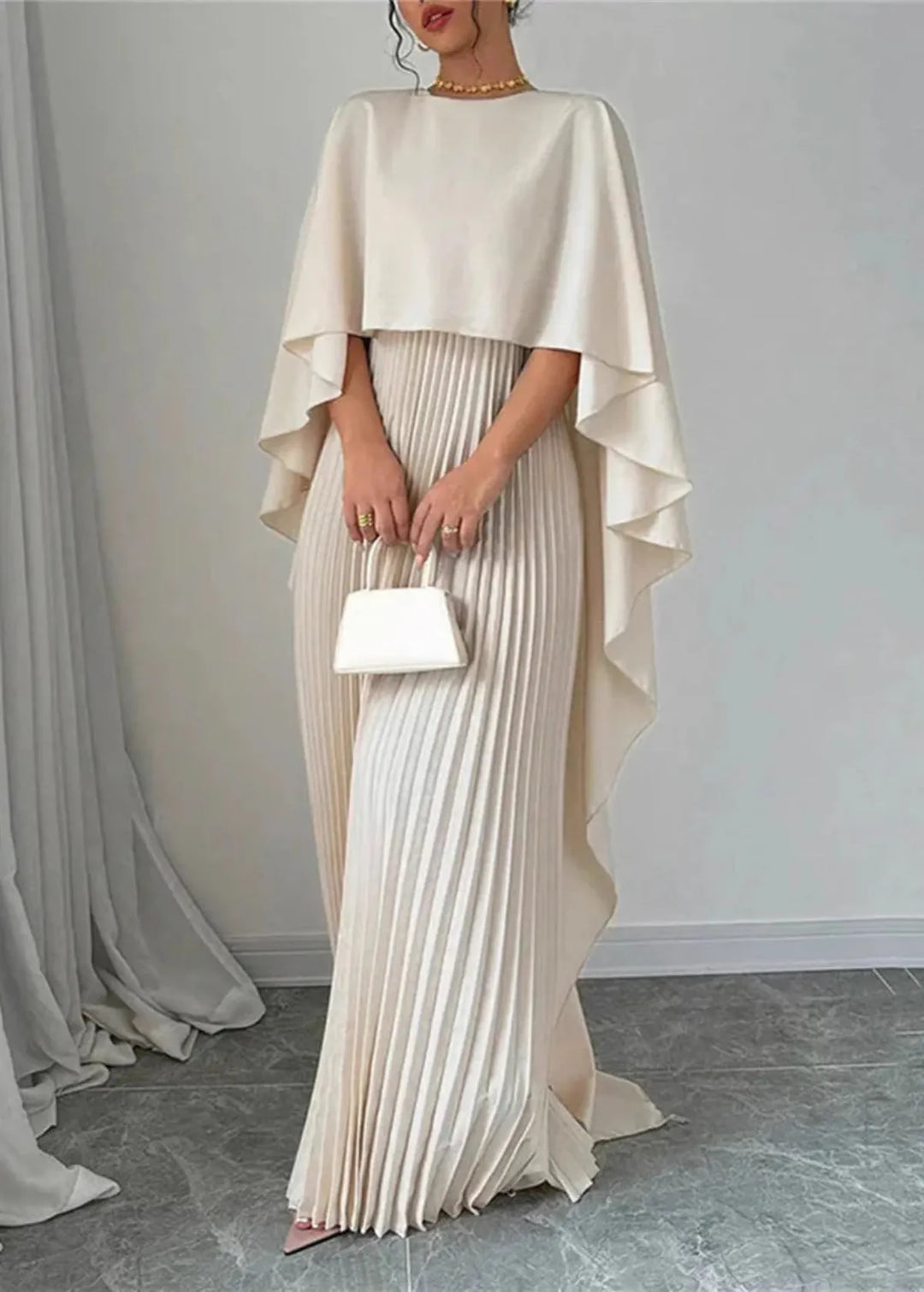 Paige | Women's Pleated Cape Maxi Wedding Guest Dress