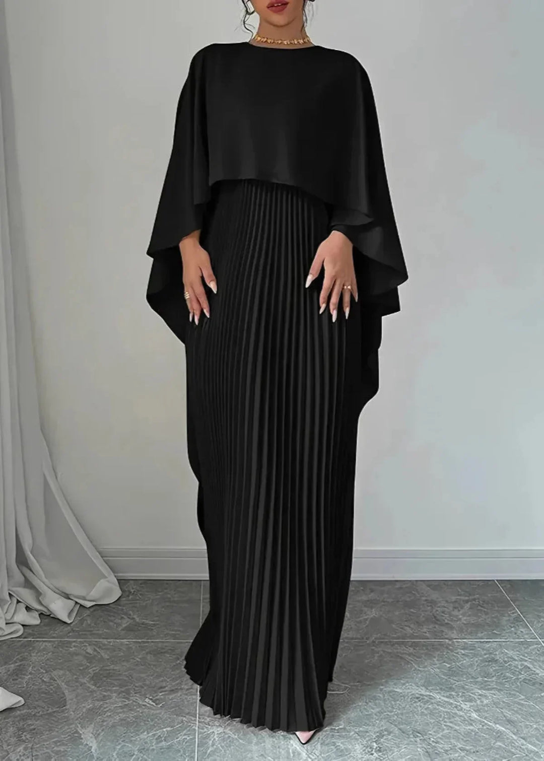 Paige | Women's Pleated Cape Maxi Wedding Guest Dress