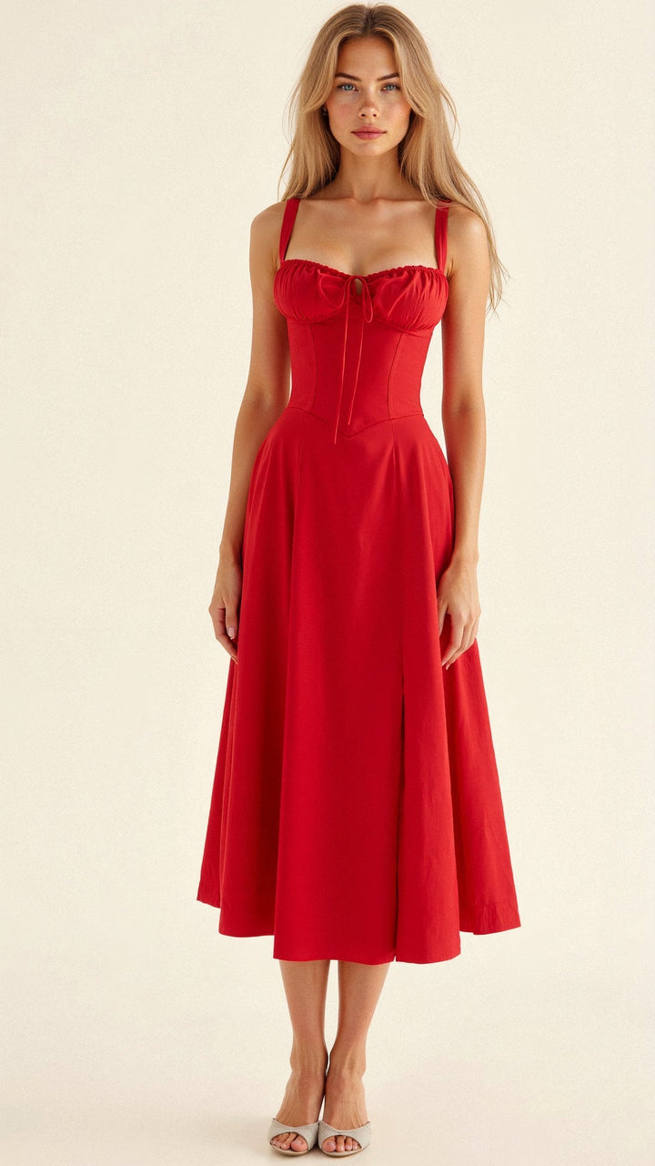 Samantha | Women’s Corset Midi Dress Flowing Skirt