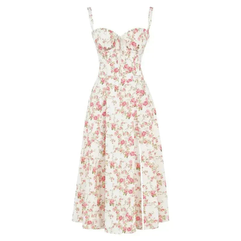 Samantha | Women’s Corset Midi Dress Flowing Skirt