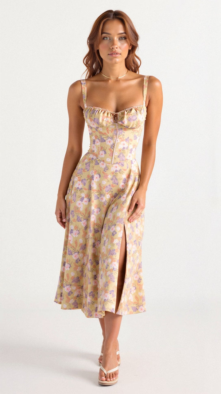 Samantha | Women’s Corset Midi Dress Flowing Skirt