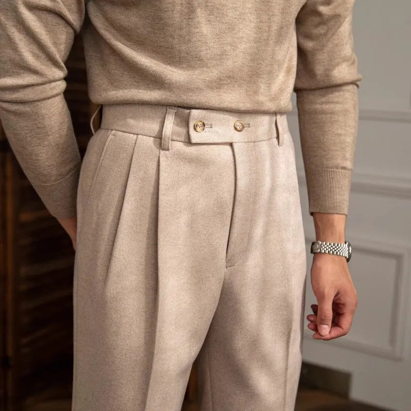 Lance | Men’s High Waisted Pleated Straight Trousers