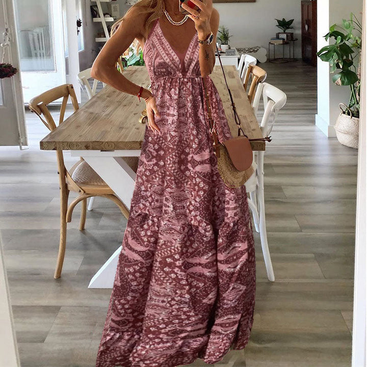 Sydney | Women's V Neck Boho Flowy Draped Maxi Dress