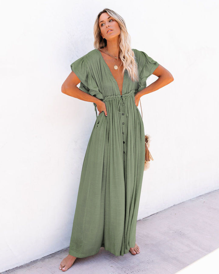 Rose | Women’s Summer Boho Button Front Maxi Dress