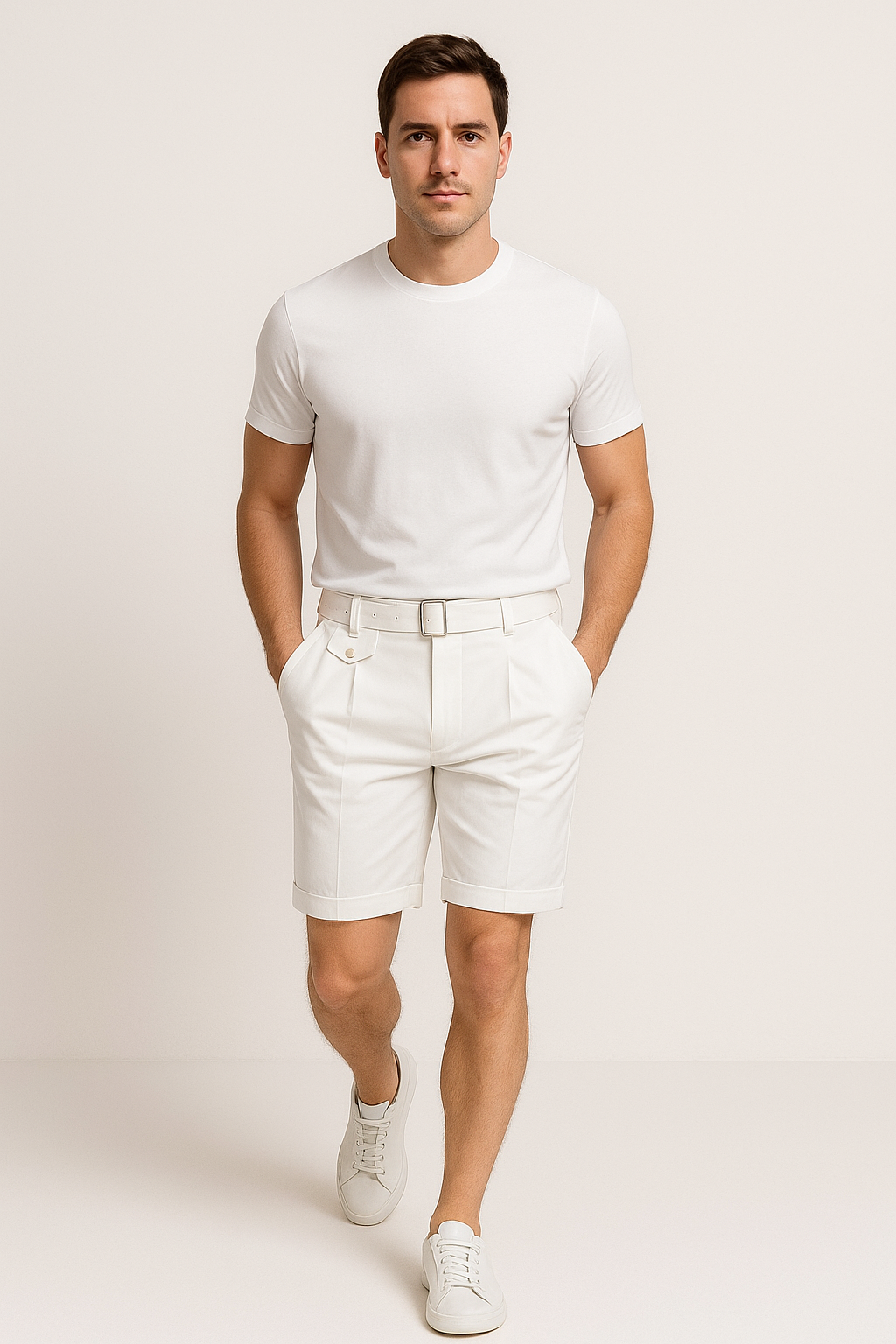 John | Men’s Pleated Tailored Shorts Side Buckles