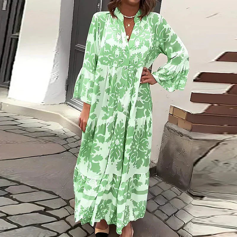 Faith | Women's Boho Printed Long Sleeve Midi Dress