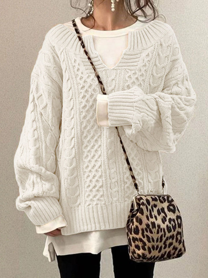 Claire | Women’s Cable Knit Sweater with V-Neck Detail