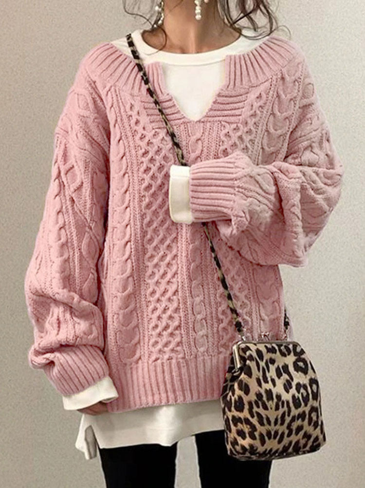 Claire | Women’s Cable Knit Sweater with V-Neck Detail