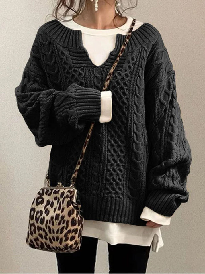 Claire | Women’s Cable Knit Sweater with V-Neck Detail