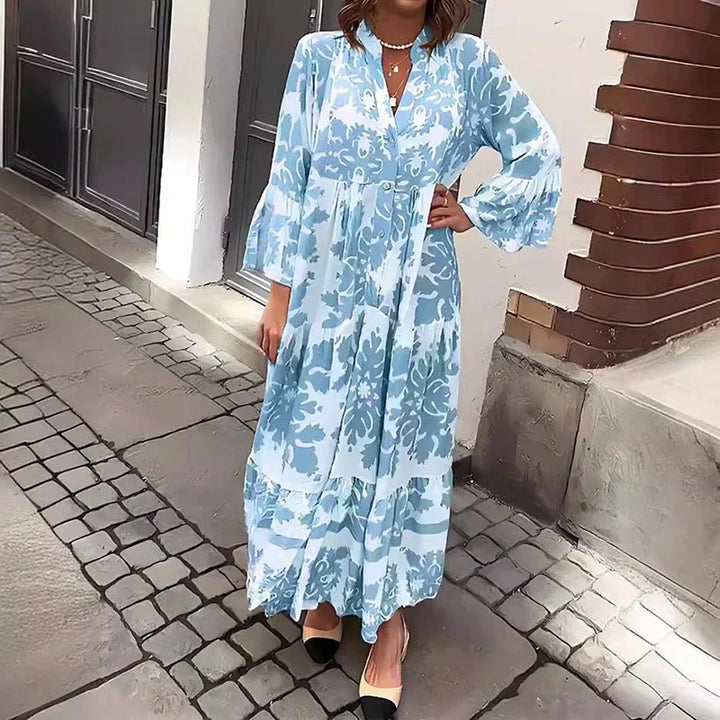 Faith | Women's Boho Printed Long Sleeve Midi Dress