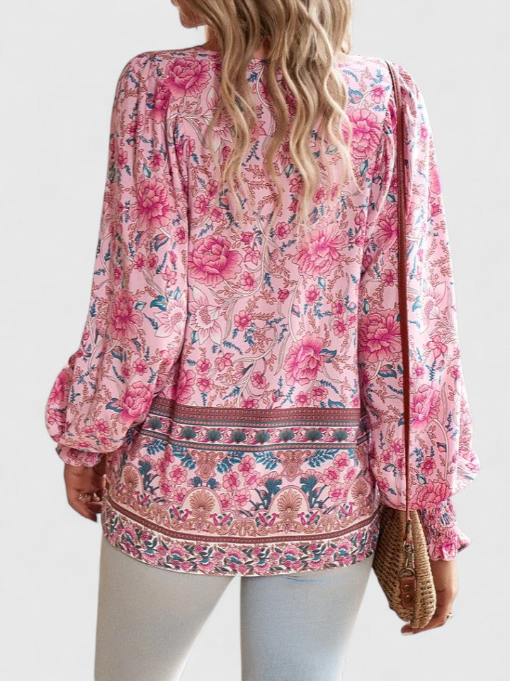 Maya | Women's Boho Floral Long Sleeve Peasant Top