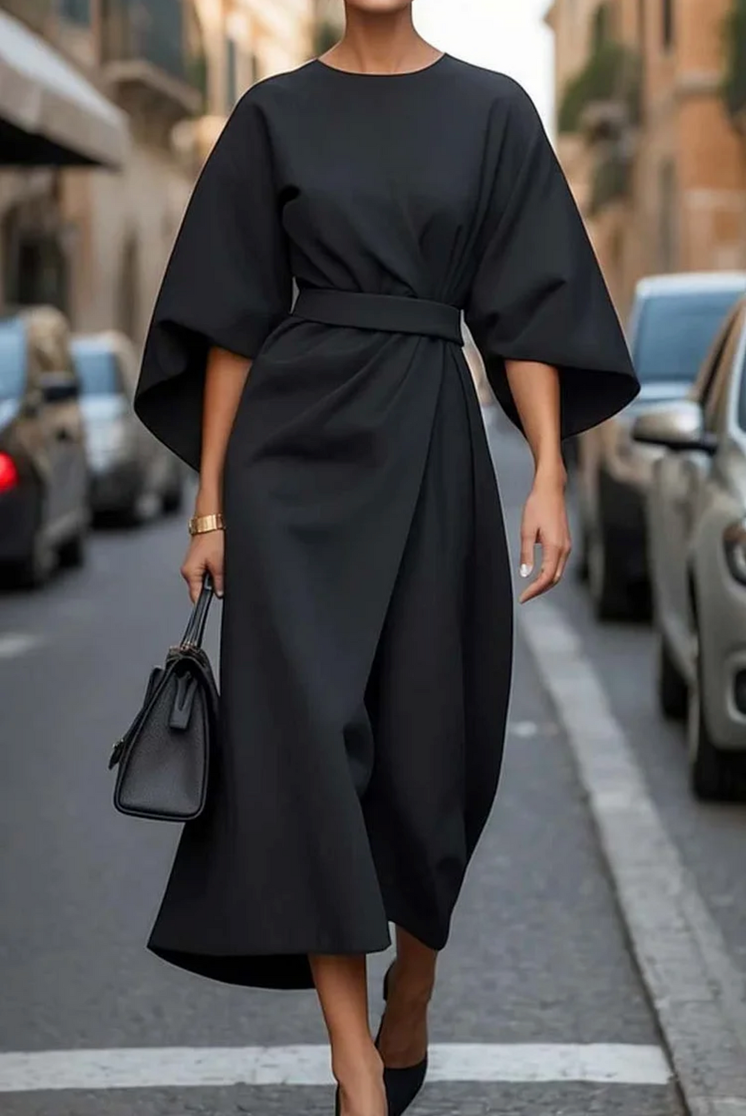 Grace | Elegant Dress with Lantern Sleeves and Belt