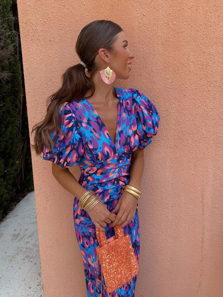 Sydney | Women’s Summer Printed Puff Sleeve Midi Dress