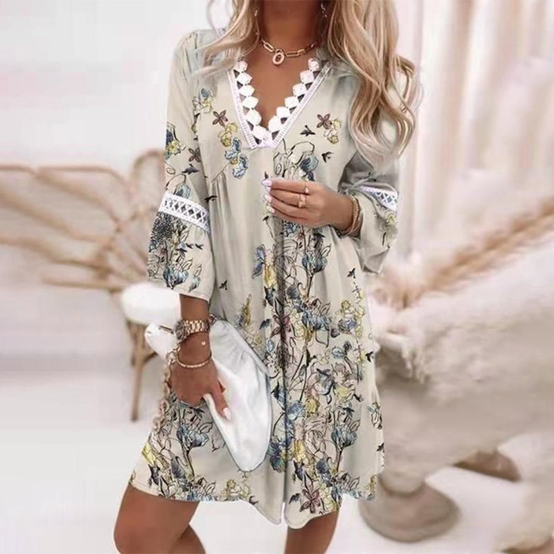 Emily | Women's Boho Floral V Neck Mini Dress