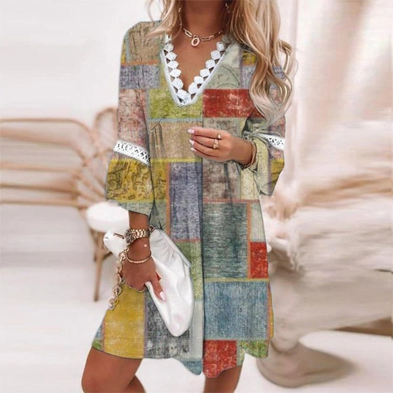 Emily | Women's Boho Floral V Neck Mini Dress