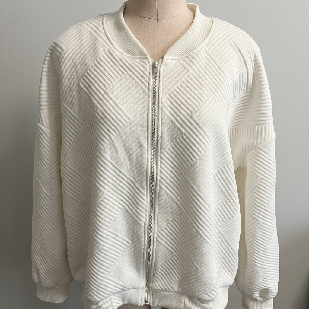Isabella | Women's Textured Zip-Up Quilted Jacket Cropped Bomber