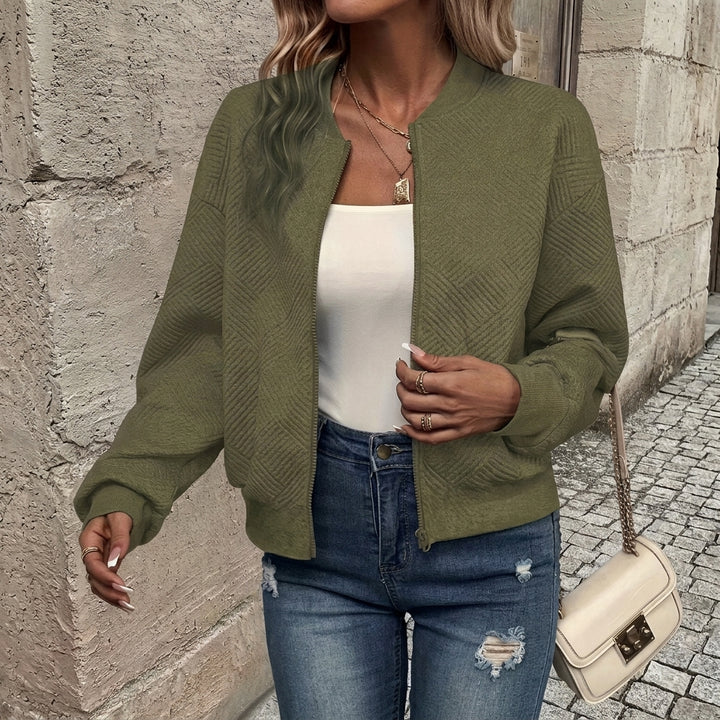 Isabella | Women's Textured Zip-Up Quilted Jacket Cropped Bomber