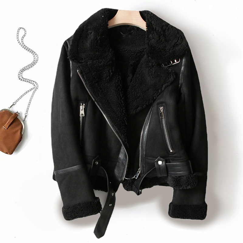Grace | Women’s Chic Shearling-Lined Moto Jacket