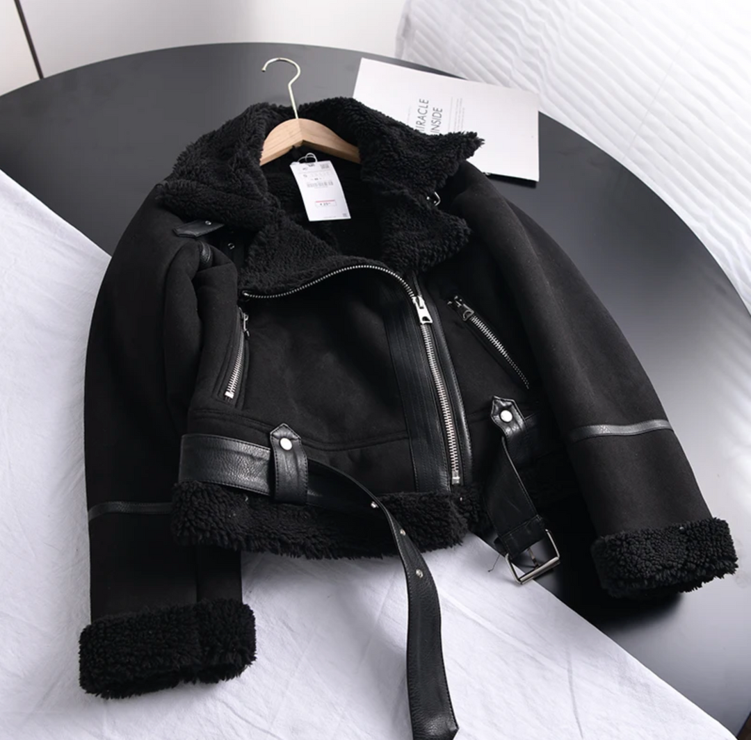 Grace | Women’s Chic Shearling-Lined Moto Jacket