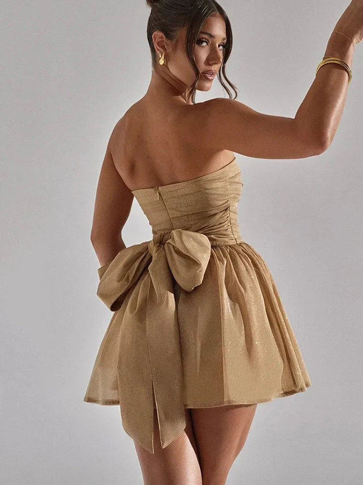 Emily | Women’s Strapless Pleated Mini Dress with Flared Hem