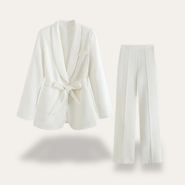 Hazel | Women’s Belted Blazer Wide Leg Trousers Set