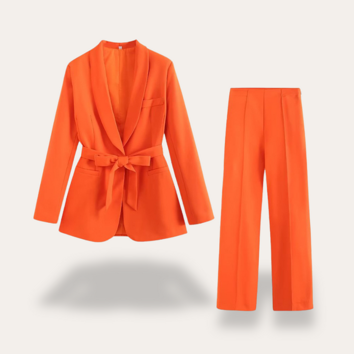 Hazel | Women’s Belted Blazer Wide Leg Trousers Set