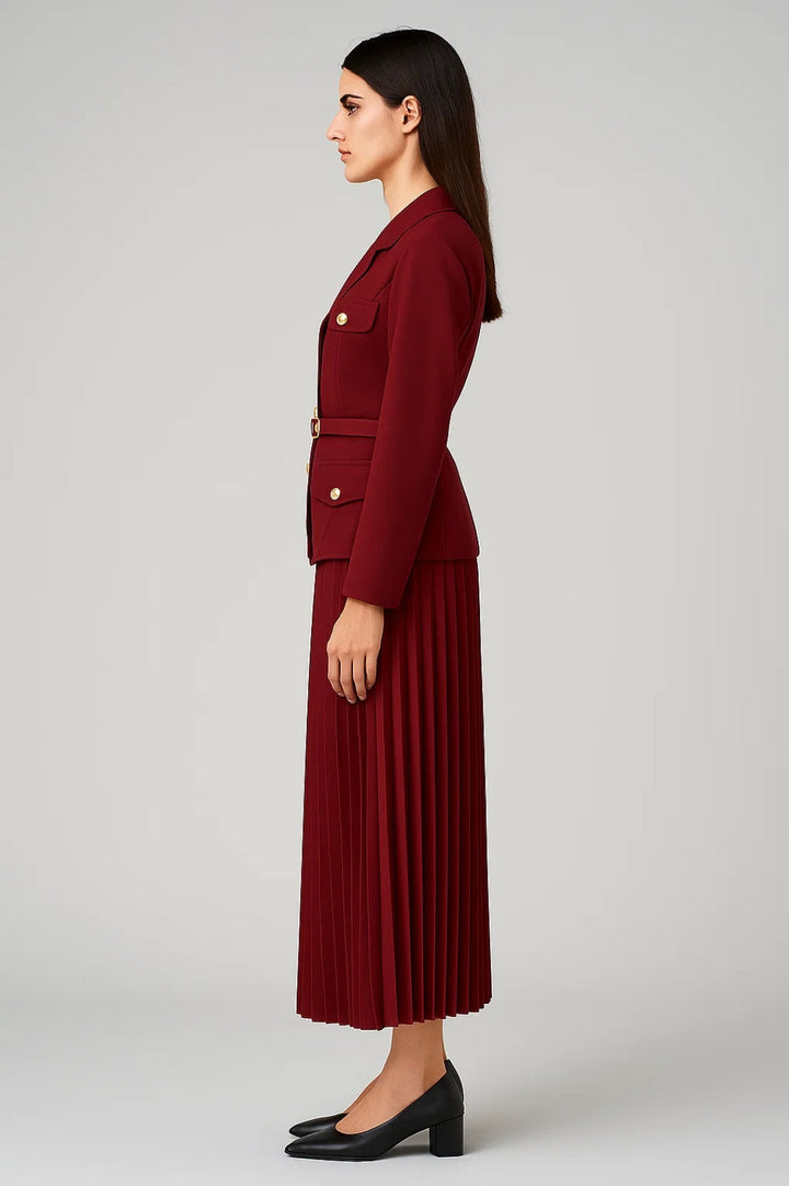 Addison | Women’s Double-Breasted Blazer Pleated Skirt Set