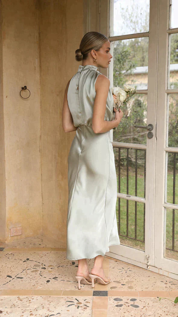 Selena | Women’s Elegant Halter Midi Dress Draped Neckline