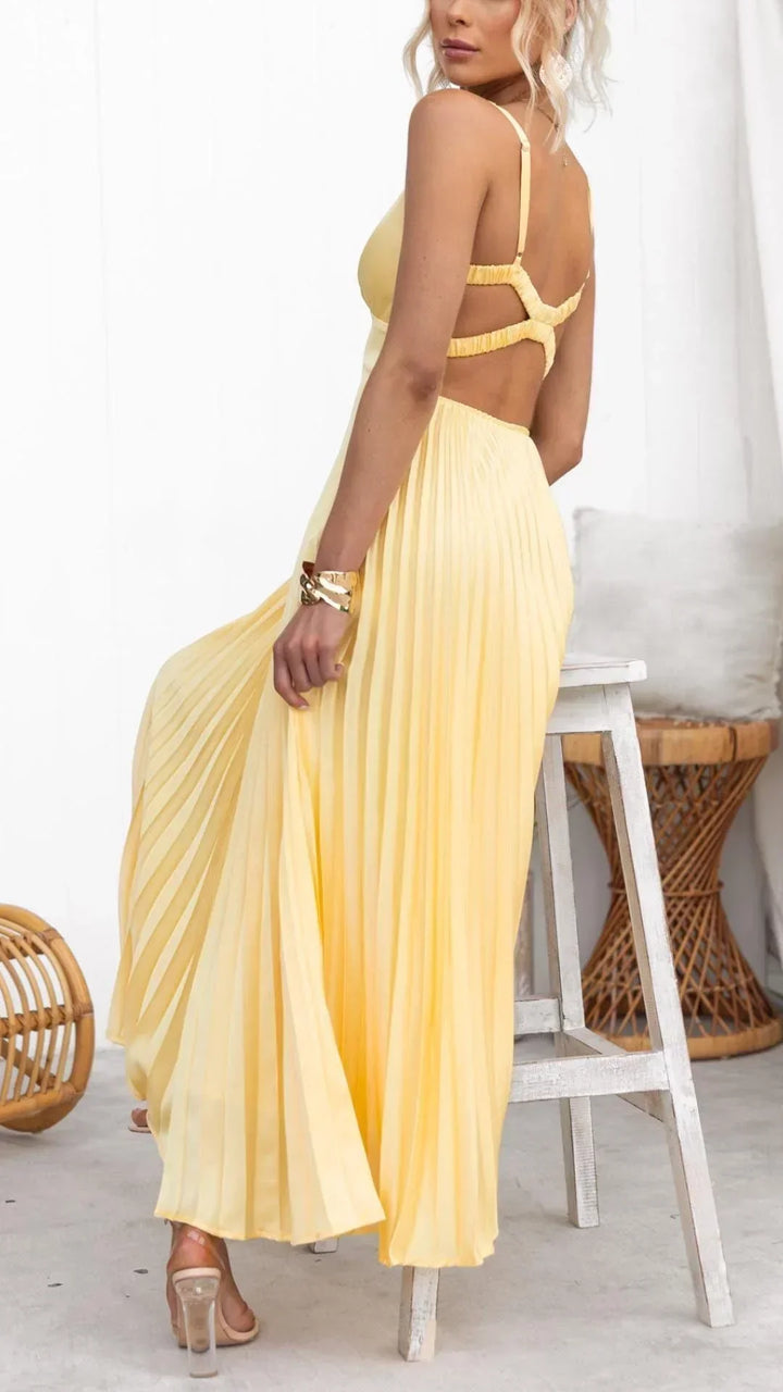 Bianca  | Women’s V-Neck Pleated Maxi Dress
