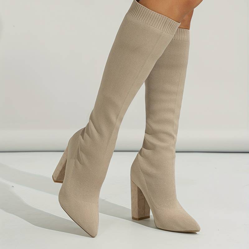 Addison | Women’s Knitted Sock Boots with Block Heel
