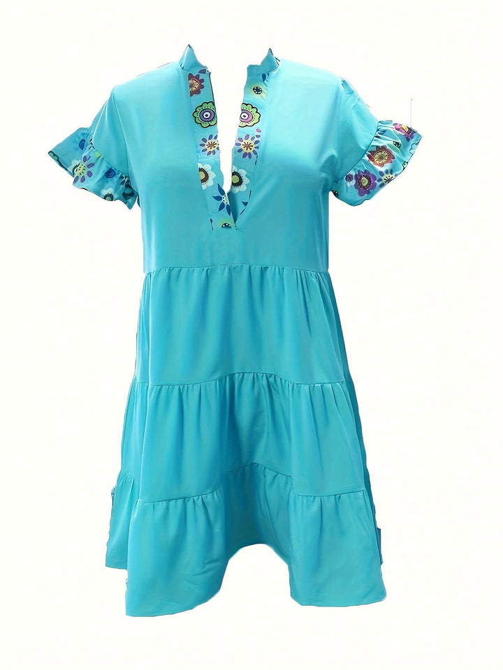 Boho Flowy Dress Flutter Sleeves Floral Print Tiered