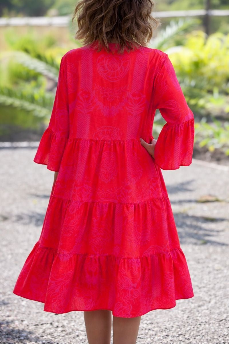 Boho Flowy Maxi Dress V-Neck Long Sleeve Tiered